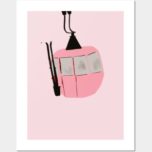 Pink Retro Ski Lift Gondola Posters and Art